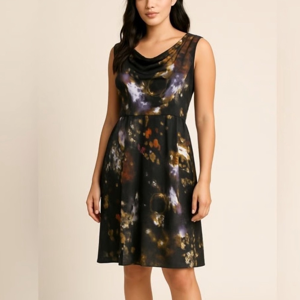 Calvin Klein Multicolour Printed Cowl Neck Knee Length Sleeveless Dress